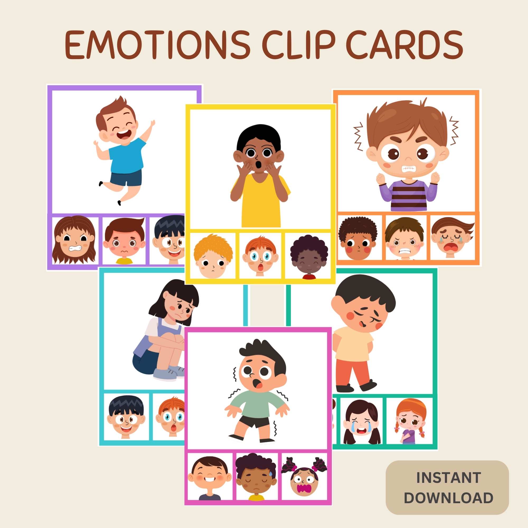 emotions clip printable cards
