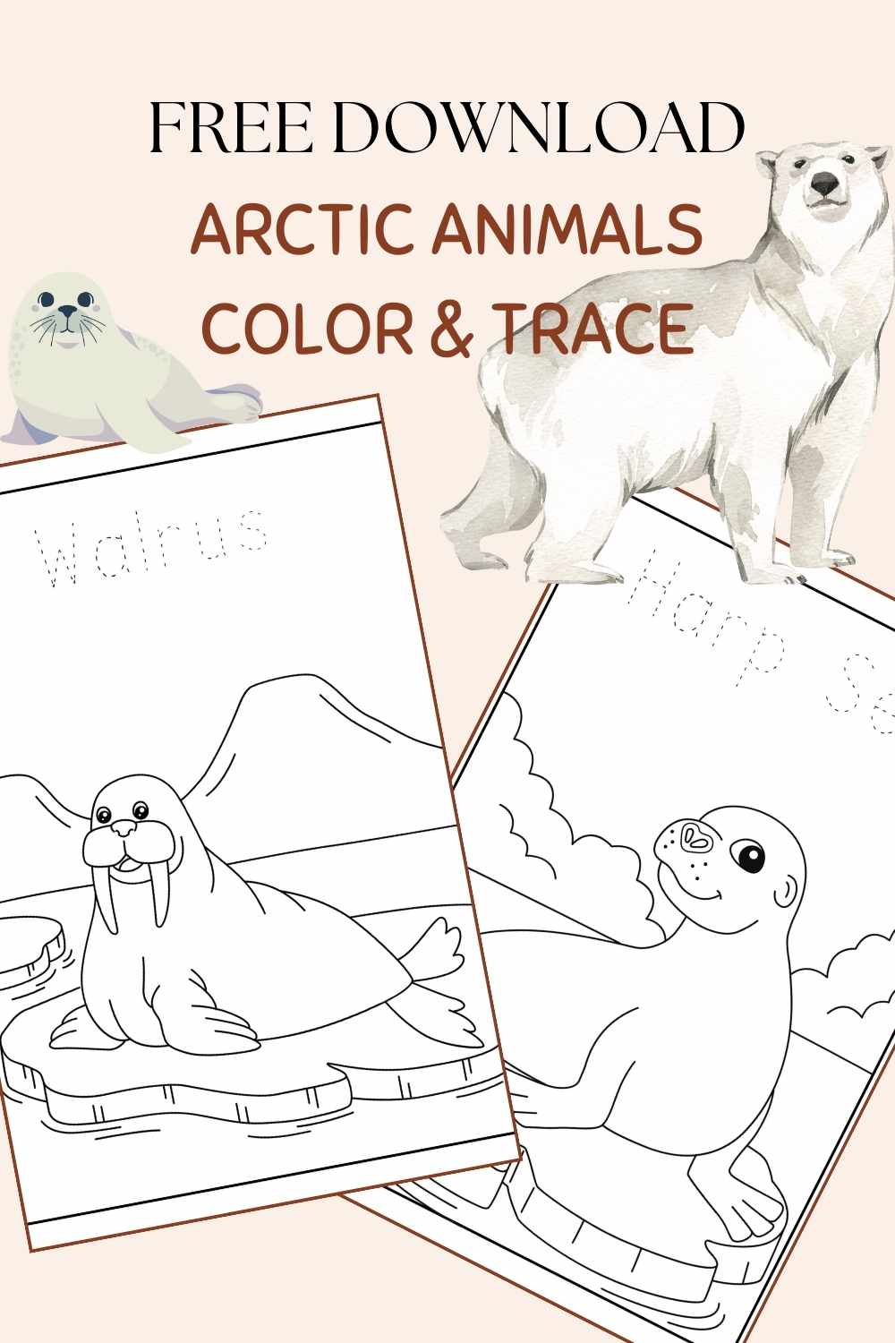 Arctic Color and Trace Free printable book