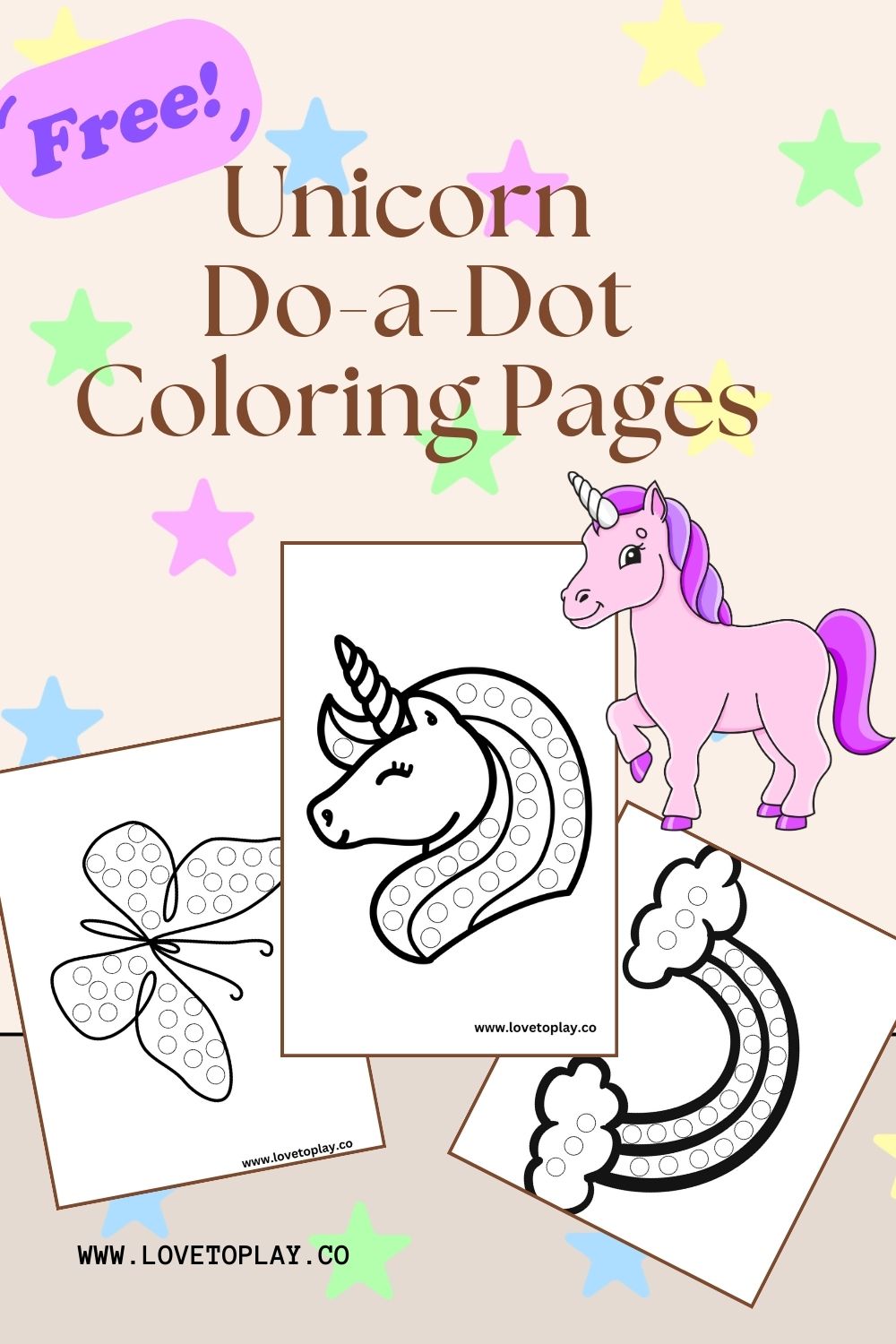 Unicorn dot marker coloring pages