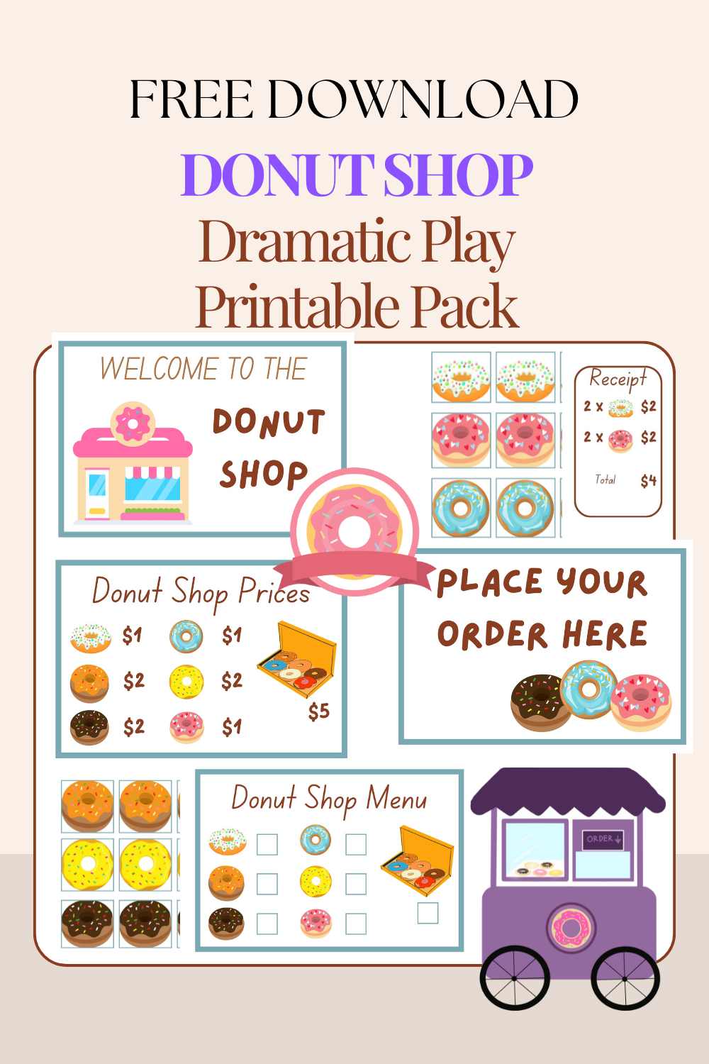 donut shop dramatic play pack free printable