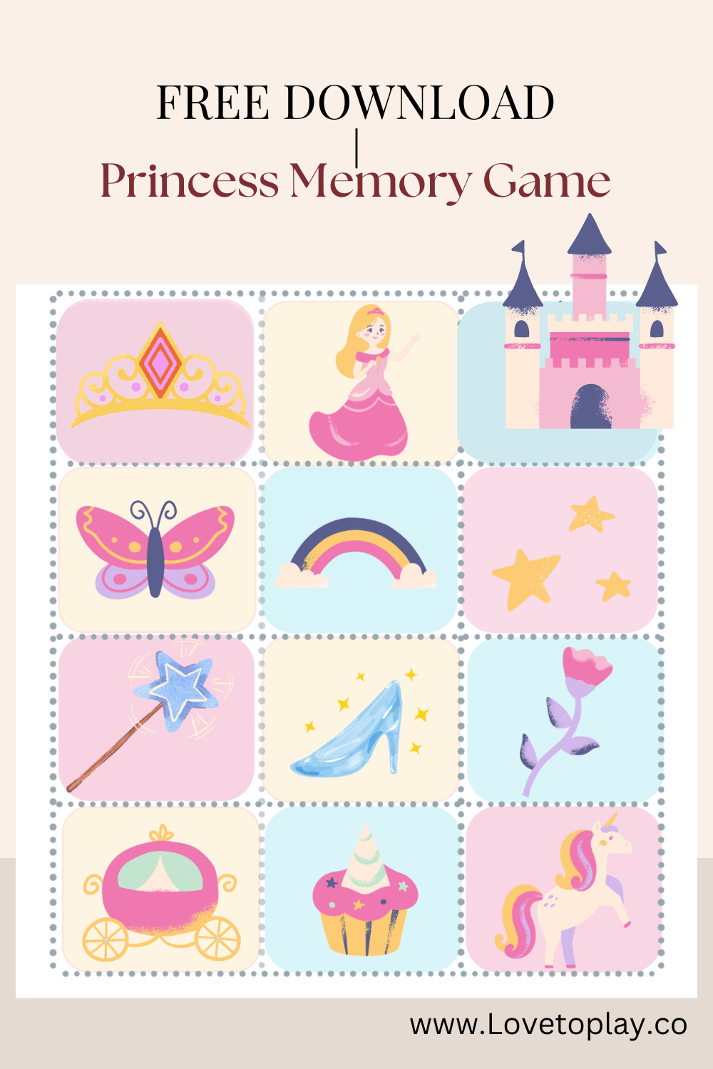 princess memory game free printable