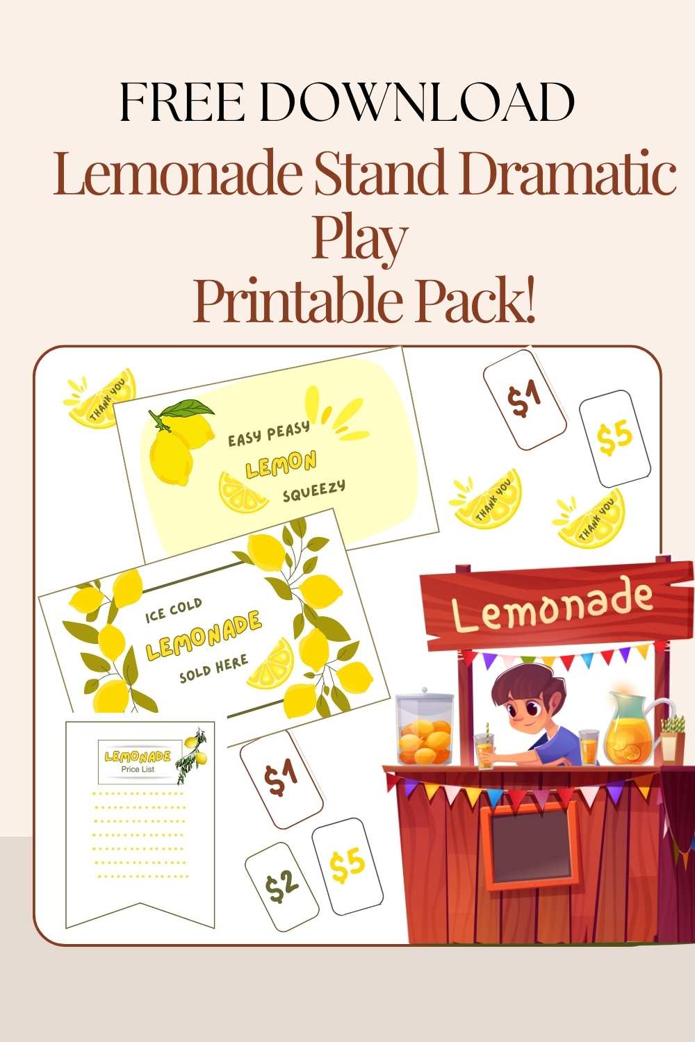 lemonade dramatic play kit free printable